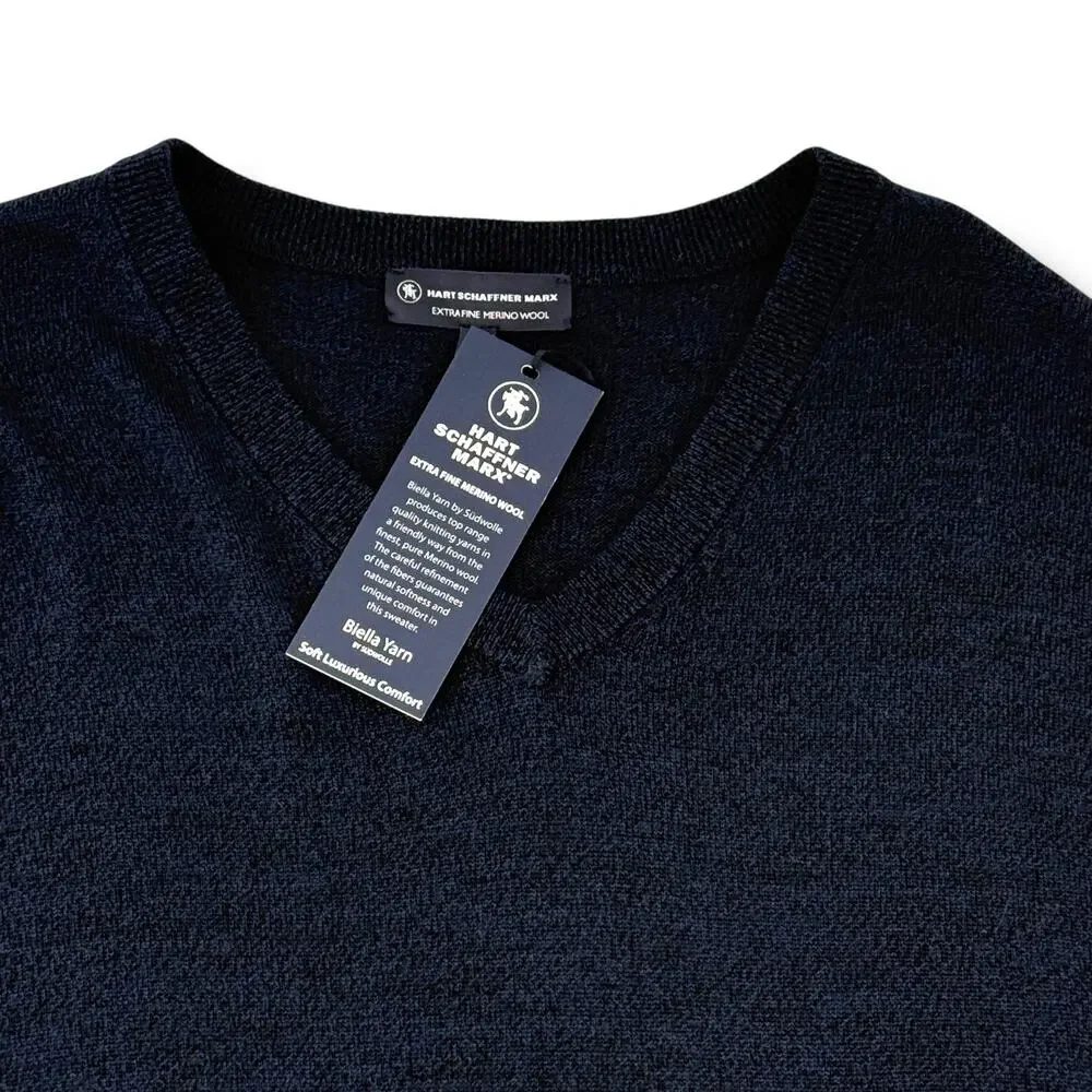 Hart Schaffner Marx Extra Fine Merino Wool V-Neck Sweater Mens Size 3XB Blue